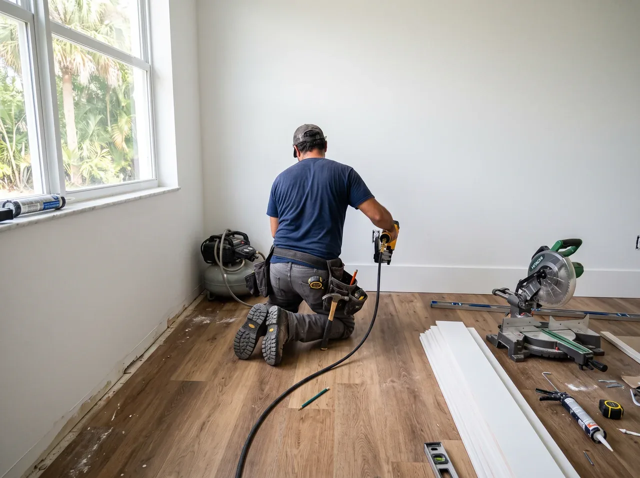 Bedroom before baseboard installation
