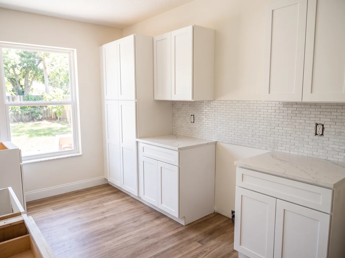 Kitchen after cabinet installation